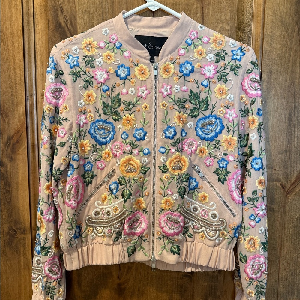Needle & Thread Beaded and Embroidered Floral Bomber Jacket